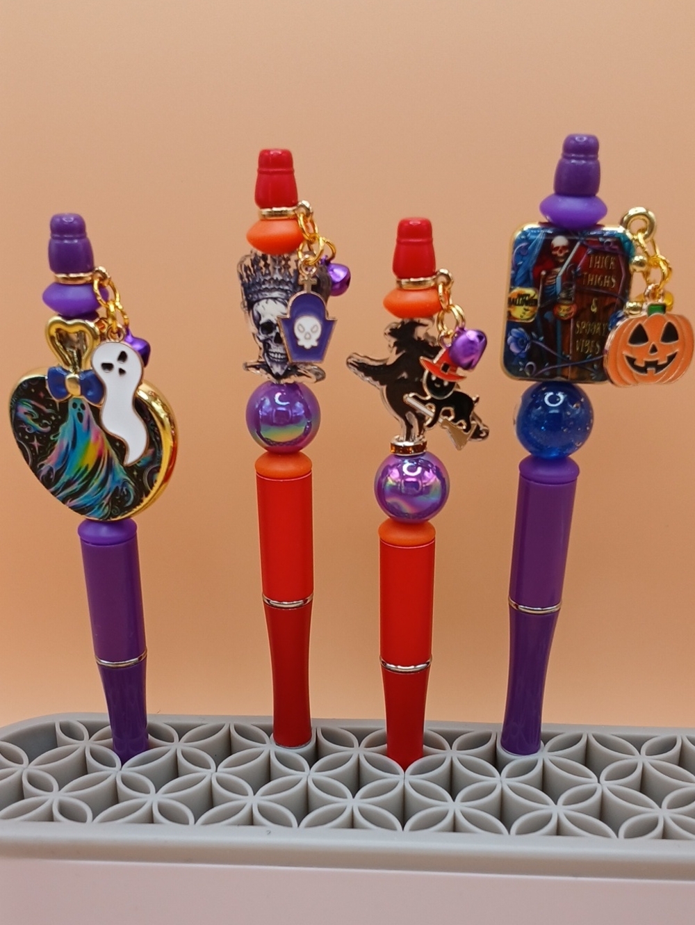 Halloween Charm Pens - Purple & Red (Set of 4)